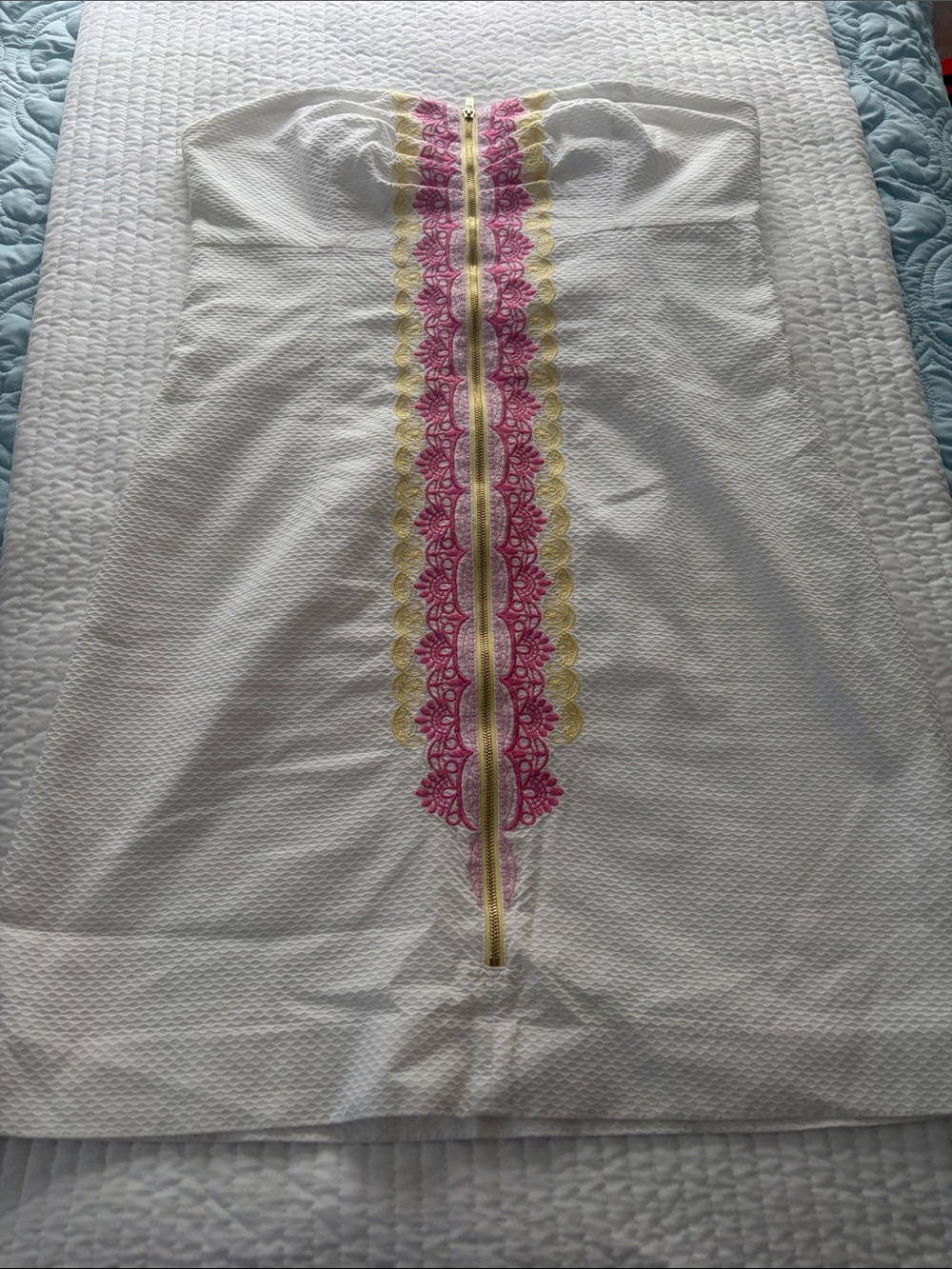 Lilly Pulitzer White Strapless Dress with Pink & Yellow Trim
